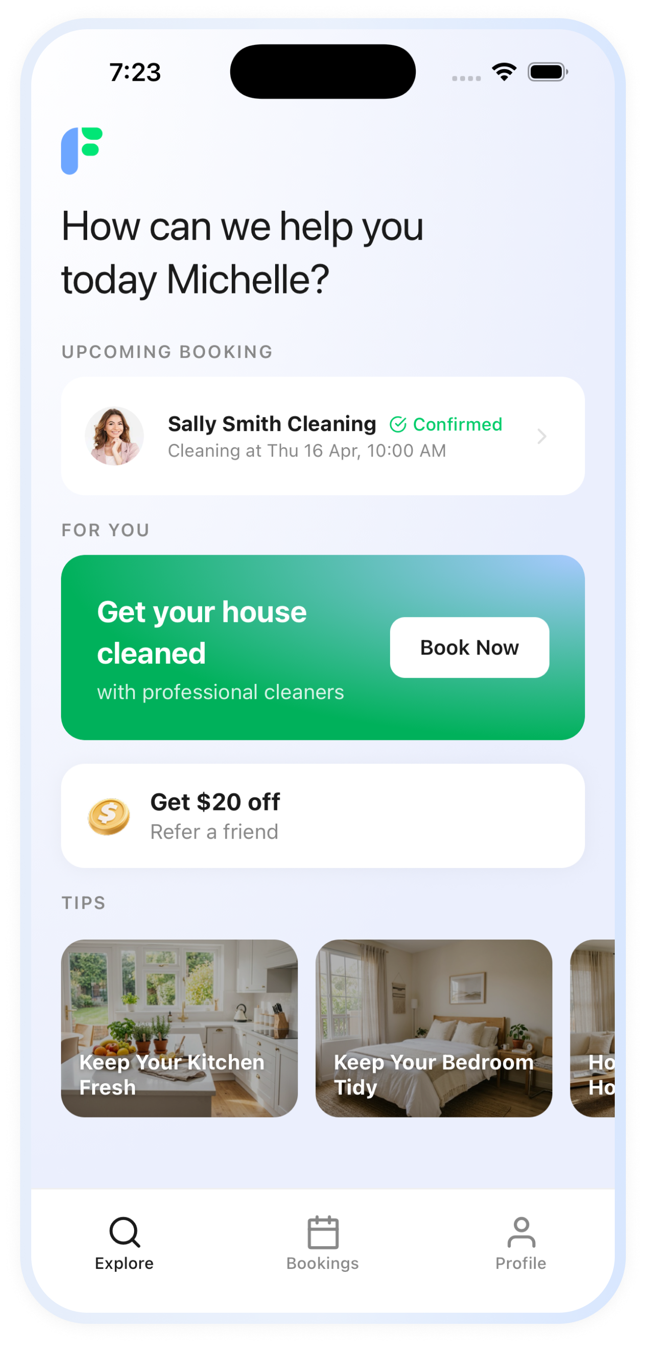 Fyxes app home screen