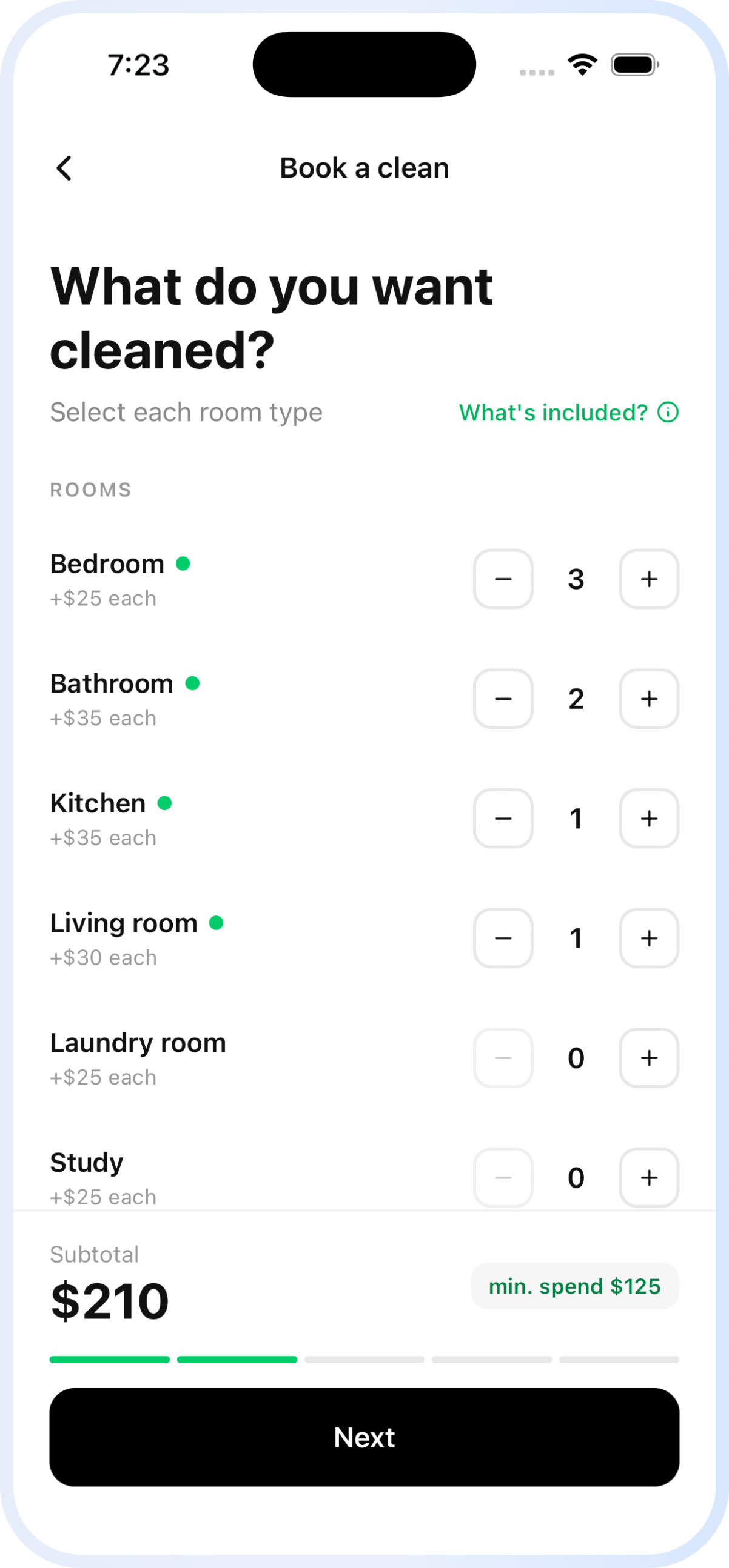 Fyxes app build-a-clean screen